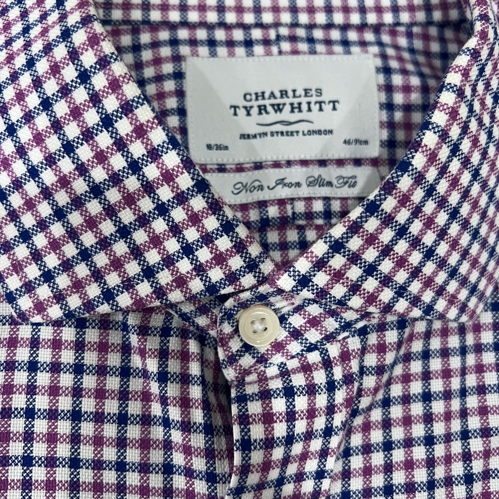 Charles Tyrwhitt Men's Gingham Shirt - Purple and Blue